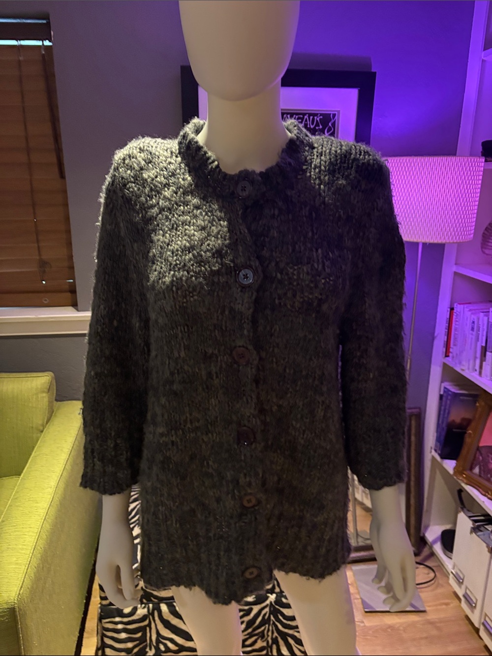 Leo & Nicole Women's Dark Gray Button-Front Knit 79% acrylic 28% wool Cardigan